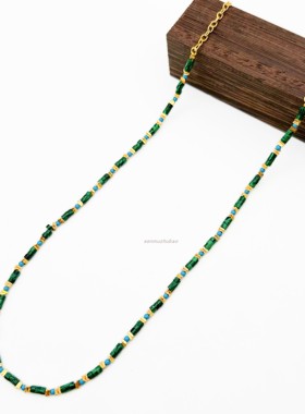 孔雀石碎金蓝松石拼色串珠项链