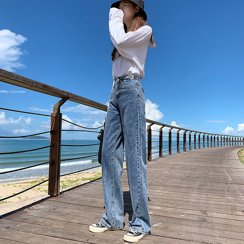 秋装高腰2020年新款阔腿女夏牛仔裤 伊仓牛仔裤