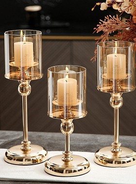 欧式金属玻璃烛台摆件轻奢