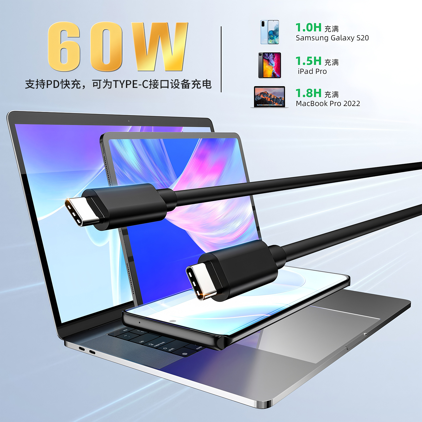 双头TYPE-C数据线USB3.2Gen2高速适用三星西数联想奥睿科固态移动硬盘盒电脑连接传输10Gbps手机PD快充3A短线 - 图1