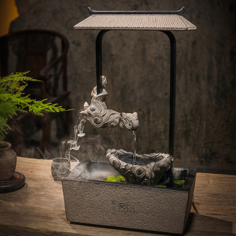 汉韵堂创意流水摆件新中式客厅玄关茶台桌面循环水装饰倒流香景观,淘宝优惠券,粉丝福利购,淘宝优惠卷