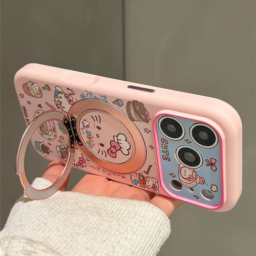 卡通汉堡猫咪适用苹果17手机壳opporeno16液态vivos60华为pura90硅胶荣耀600旋转nova15磁吸红米k70支架镂空p - 图3