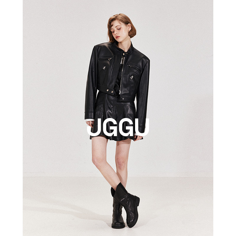 【蒋璐霞同款】晶咕黑标JGGU高级皮革重工女皮夹克高腰半身裙套装,淘宝优惠券,粉丝福利购,淘宝优惠卷