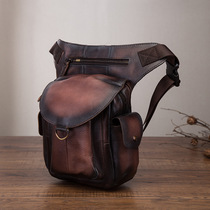 Genuine Leather Retro Riding Purse Harelocomotive Leg Bag Mens Bull Leather Bag Motorcycle Inclined Satchel Little Backpack Rider