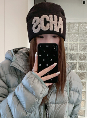 大头围黄色针织帽显脸小