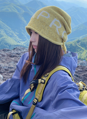 川西旅游冷帽黄色毛线帽显脸小