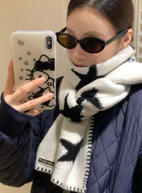 韩版波点软糯保暖针织围巾