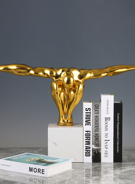 轻奢现代抽象黄铜人像家居摆件