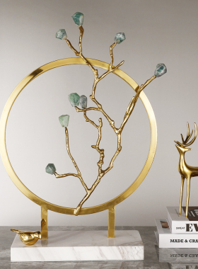 新中式风黄铜天然水晶装饰摆件