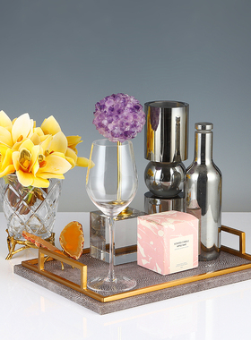 北欧轻奢皮质金属托盘家居摆件