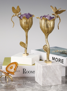 欧美黄铜天然紫水晶客厅摆件