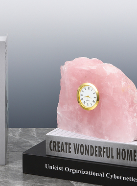 天然粉色水晶电子钟欧式家居摆件