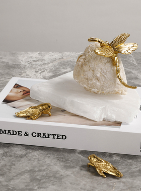 黄铜蜻蜓小动物天然水晶家居摆件