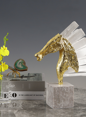 轻奢大理石骏马家居水晶马头摆件