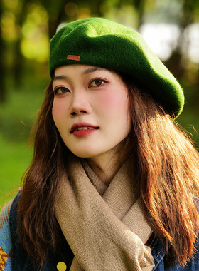 进口羊毛呢贝雷帽石原里美同款蓝