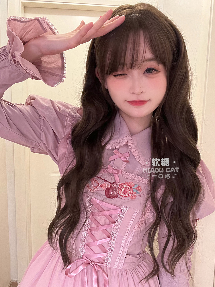 一口喵假发女日常网红逼真齐刘海长卷发新款可爱全头套式【软糖】 - 图0