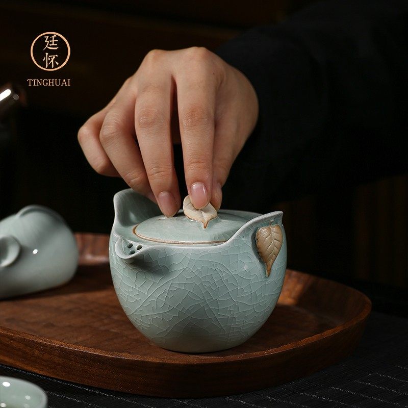 廷怀窑 汝窑快客杯一壶一杯陶瓷旅行茶具便携袋单人 汝瓷开片可养,淘宝优惠券,粉丝福利购,淘宝优惠卷
