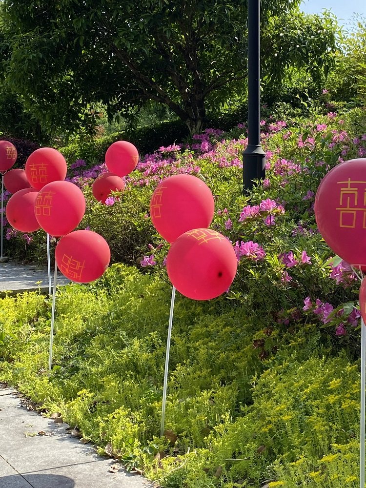 结婚农村路边装饰喜字气球路引户外杆子立柱定婚礼迎宾布置引路牌