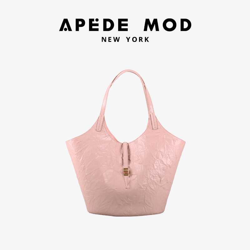 Apede Mod/花园包粉色浮雕纹牛皮托特包明星同款菜篮子 - 图1