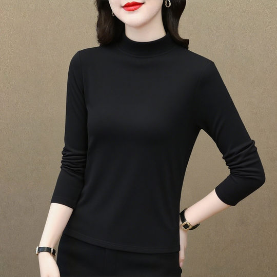 Weiches und hautfreundliches Bottoming-Shirt für Damen, Langarm-T-Shirt für den Herbst, neuer Stil, stilvolles und altersreduzierendes Design, mit halbem Rollkragenoberteil