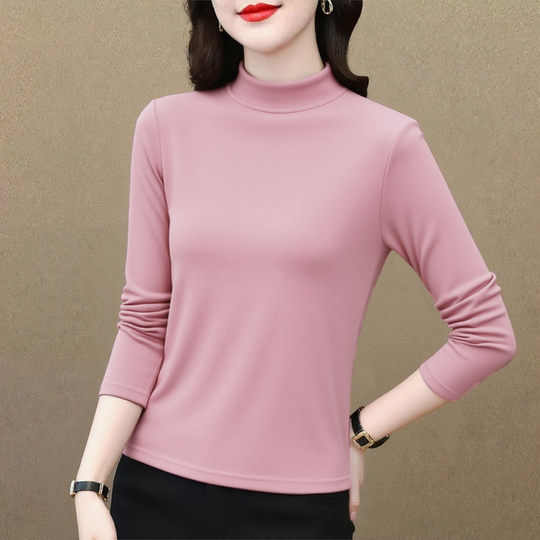 Weiches und hautfreundliches Bottoming-Shirt für Damen, Langarm-T-Shirt für den Herbst, neuer Stil, stilvolles und altersreduzierendes Design, mit halbem Rollkragenoberteil