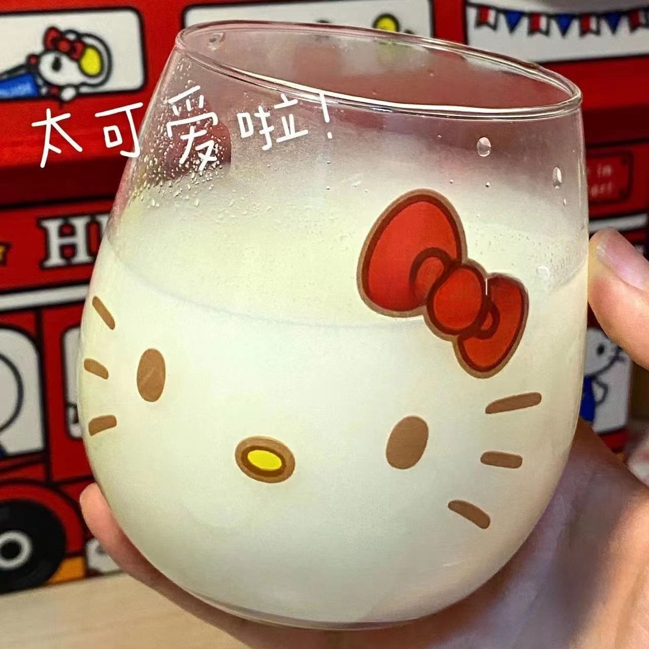 hallo kitty杯子凯蒂猫玻璃杯keiti家用水杯透明杯哈喽kt猫牛奶杯 - 图1