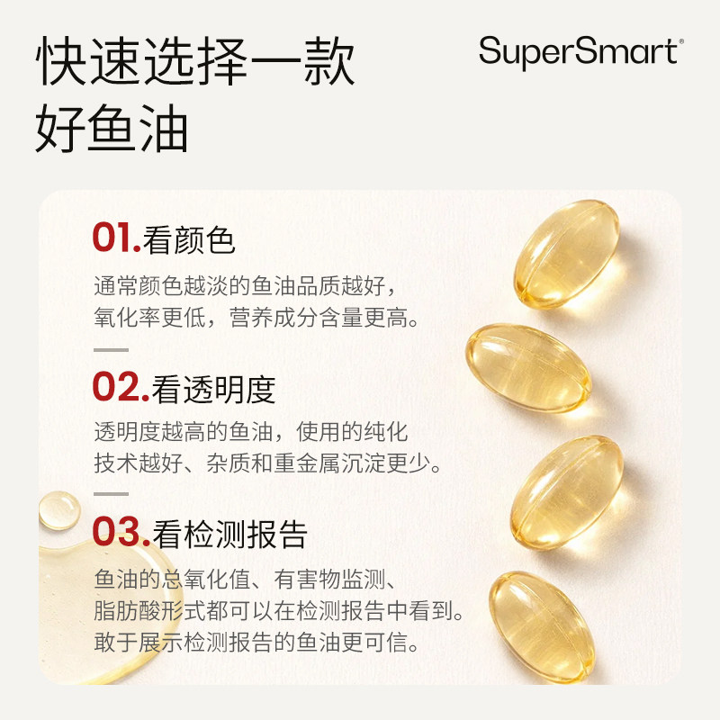 SuperSmart挪威原产超级Omega3高纯度TGN型北欧鱼油软胶囊dha无腥