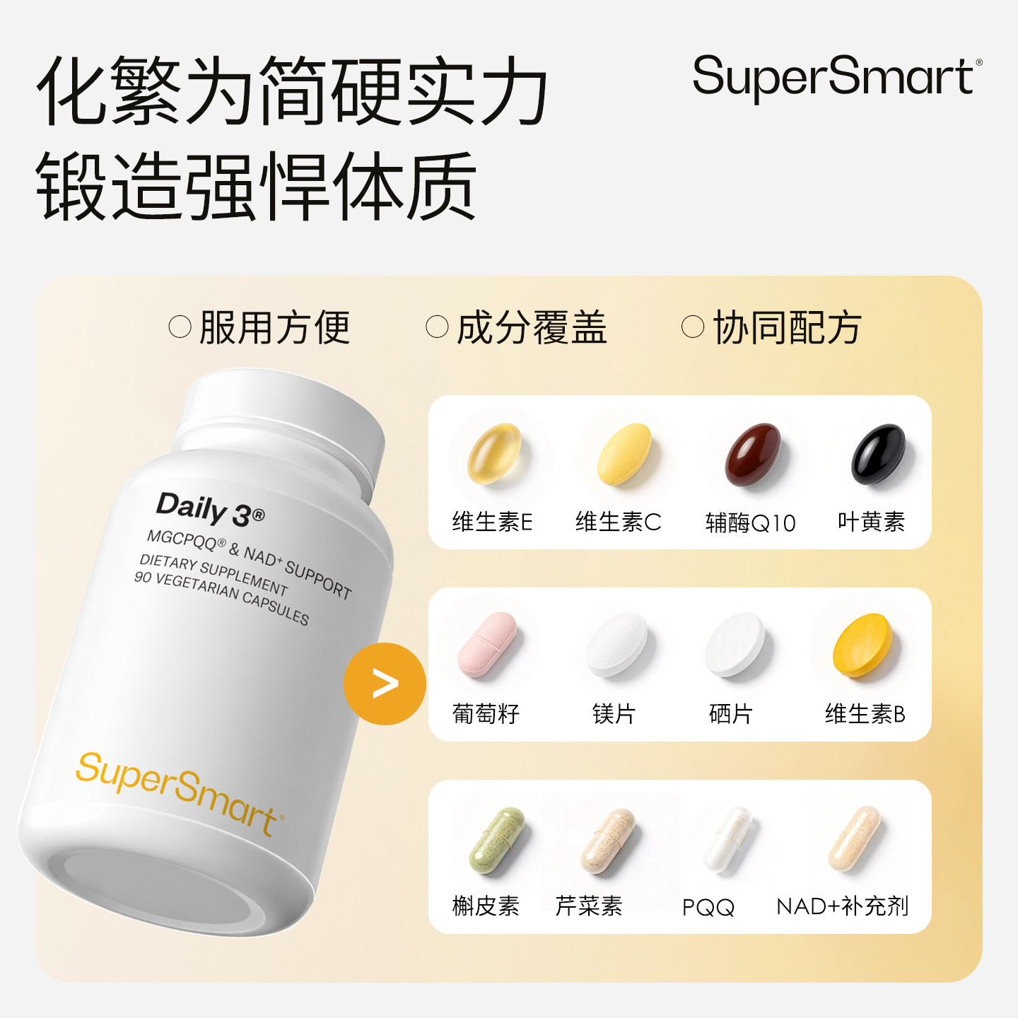 SuperSmart复合维生素Daily3男女PQQ含碘B族叶黄素精力代谢进口