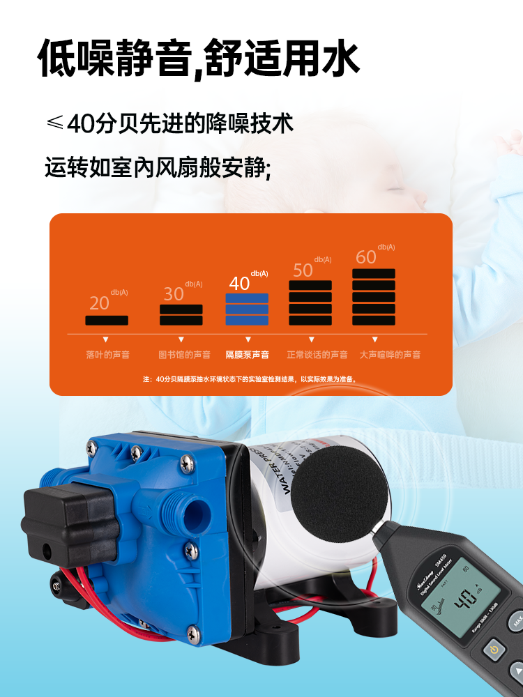 F42款静音房车水泵12V24V自吸增压泵卧式船用直流微型电动隔膜泵 - 图1