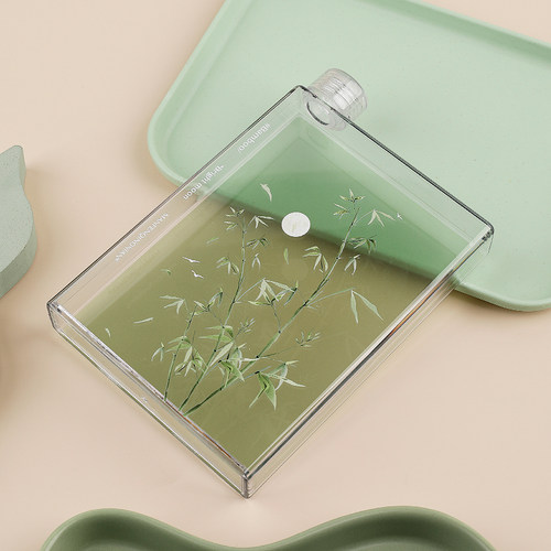 boeibei卜A杯 绿色竹林创意500ml复古水壶随手方形透明扁平水杯 - 图2
