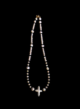 原创绿玉髓十字架珍珠项链嘻哈男