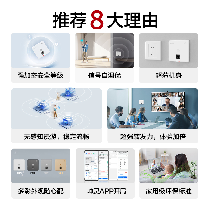 华为全屋wifi6套装无线千兆路由器86面板AP双频1800/3000M企业级家用信号穿墙王全屋网络覆盖套装 白色