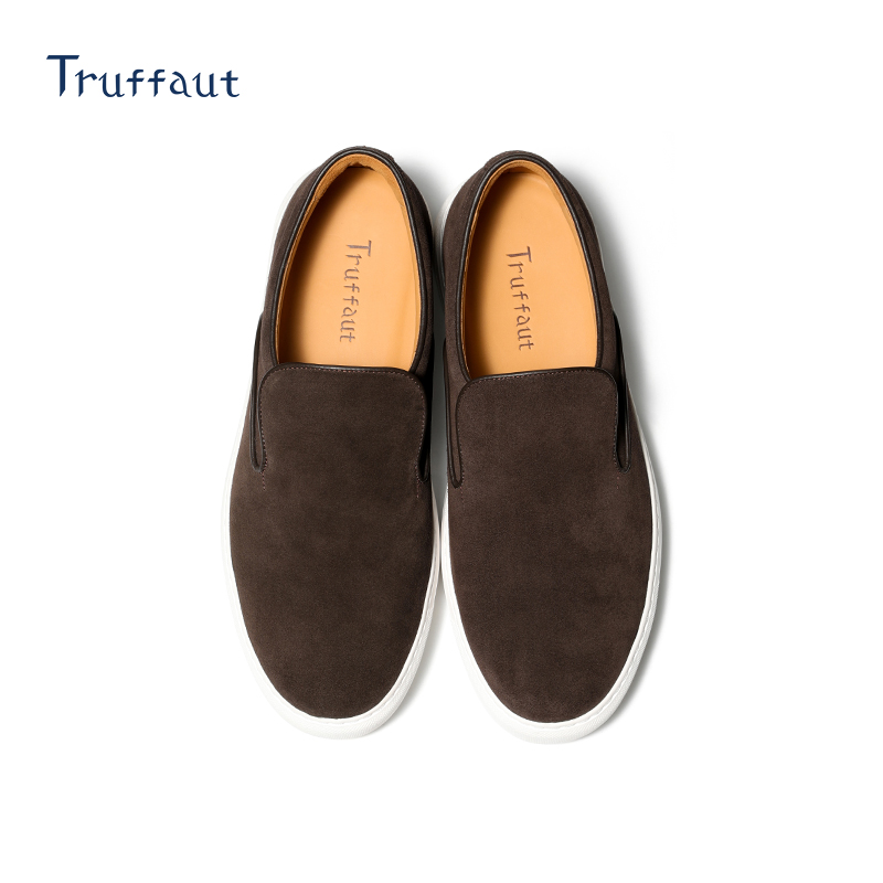 Truffaut超轻软底懒人鞋男商务休闲反绒皮厚底乐福鞋男一脚蹬冬季 - 图1