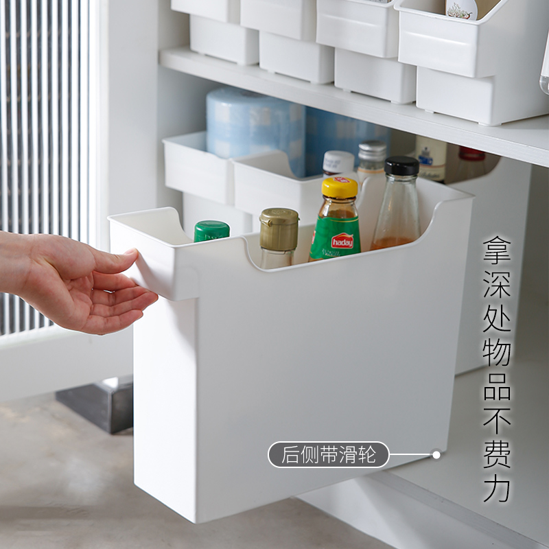 日本霜山橱柜收纳盒塑料厨房杂物整理盒带轮储物盒碗碟调料收纳筐