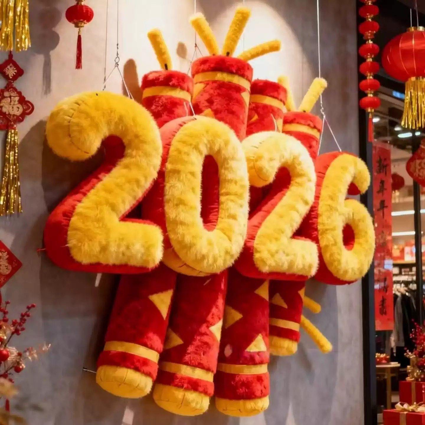 2026新年烟花造型充气气模装饰气球红色毛绒拍照道具氛围创意布置,淘宝优惠券,粉丝福利购,淘宝优惠卷