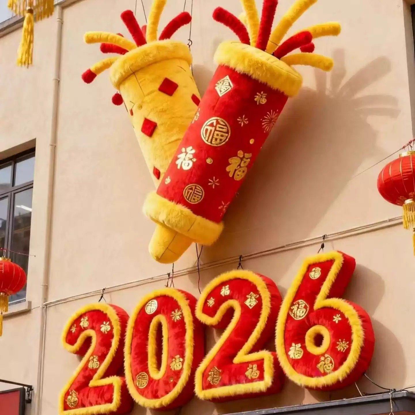 2026新年烟花造型充气气模装饰气球红色毛绒拍照道具氛围创意布置,淘宝优惠券,粉丝福利购,淘宝优惠卷