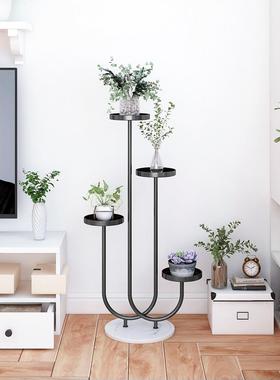 北欧轻奢大理石绿萝花盆架多层花架子客厅落地式阳台卧室内置物架