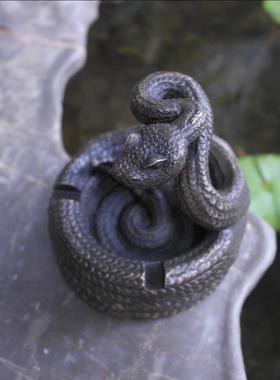 铜雕塑蛇烟缸烟灰缸实用摆件家居装饰品创意礼品客厅玄关书房摆设