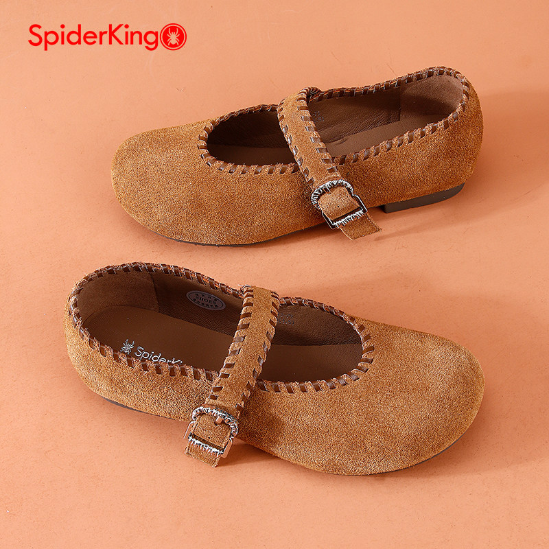 蜘蛛王女鞋2025秋季新款一字带浅口平底玛丽珍真皮复古圆头勃肯鞋,淘宝优惠券,粉丝福利购,淘宝优惠卷