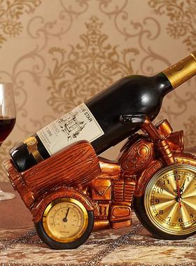 欧式摩托车钟表红酒架树脂工艺品客厅桌面酒柜家居装饰品厂家