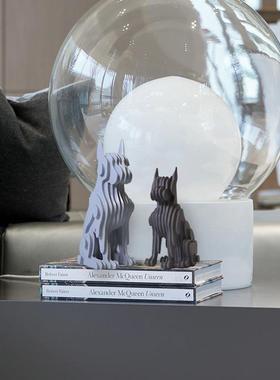 现代切面狗摆件书房客厅酒柜电视柜家居装饰品树脂工艺品