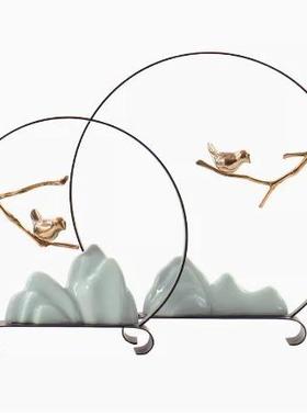 创意铁艺陶瓷假山摆件现代新中式餐厅书架玄关样板间室内软装饰品