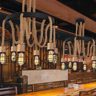 复古麻绳吊灯餐厅酒吧吧台饭店美发店创意铁艺工业风麻绳装饰灯具,淘宝优惠券,粉丝福利购,淘宝优惠卷