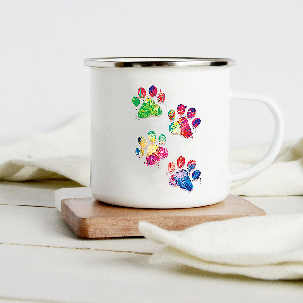 Peace Love Dogs Enamel Cup 卡通腊肠狗印花男女情侣搪瓷杯水杯 - 图0