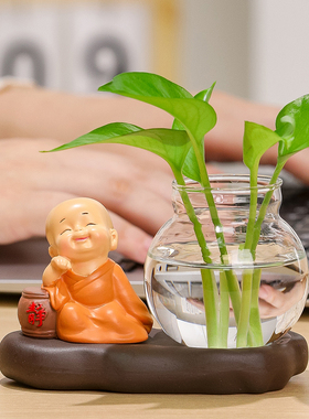 禅意小和尚水培花瓶桌面装饰摆件