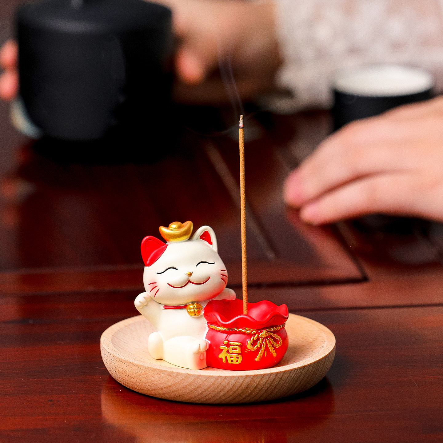 卡通可爱招财猫线香插木底香托座家用室内檀香香薰炉动物招财摆件,淘宝优惠券,粉丝福利购,淘宝优惠卷