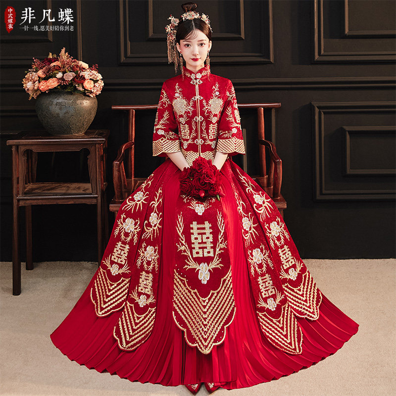 秀禾服2020新款结婚新娘中式女婚纱 非凡蝶旗袍