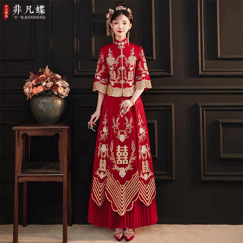 秀禾服2020新款结婚新娘中式女婚纱 非凡蝶旗袍