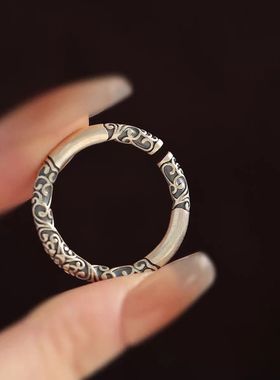 925银复古如意金箍棒开口戒指女