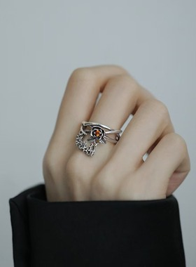 新中式925银荆棘玫瑰链戒指女